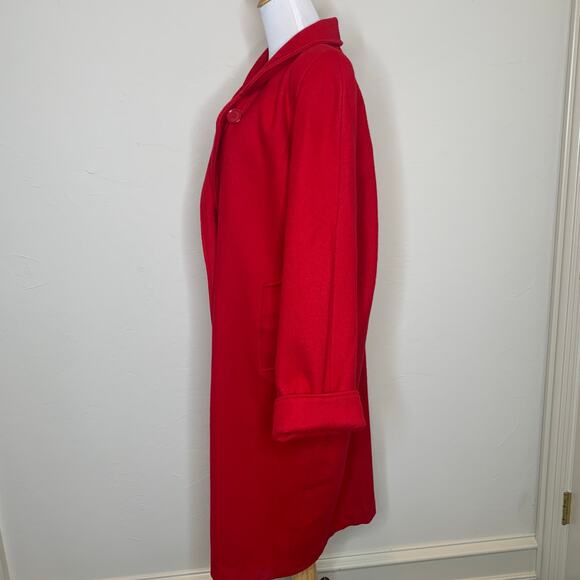 Vintage Red Long Wool Coat Raglan Sleeve 70s 80s Large - Picture 4 of 11